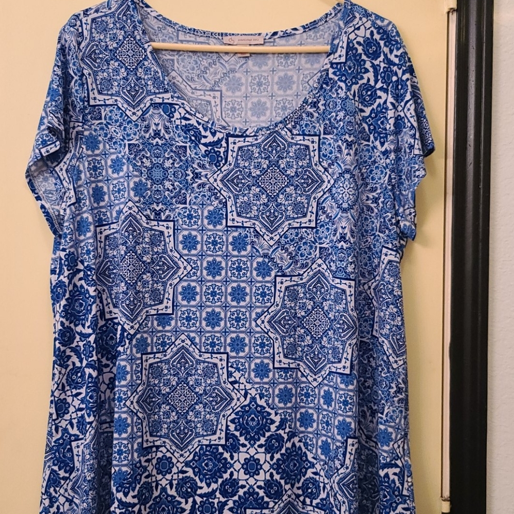 Dressbarn Short-Sleeve Blouse - Blue 2x
